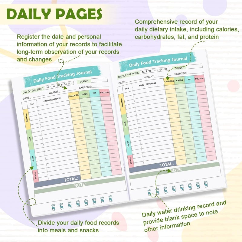 WANGDEFA 3 Pcs Food Journal Diary 5.8×8.3 inch Food Tracker Journal Daily Calorie Counter Book with Breakfast Lunch Dinner Calorie and Snack Sections for Nutrition Tracker Book - Image 5